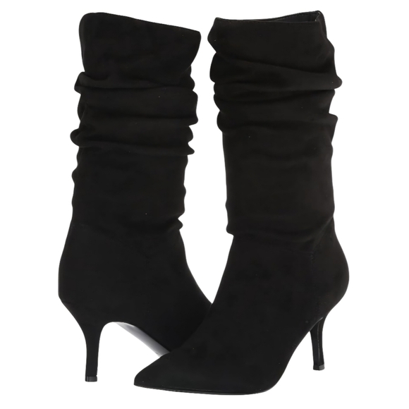 MARC FISHER 9 MANYA MID CALF RUCHED KITTEN HEEL BOOT BOOTIE BLACK NIB - Picture 9 of 11